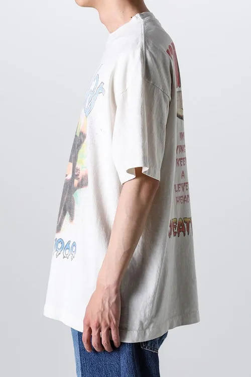 SAINT MICHAEL SAINT WAR TEE/WHAT new style Jesus cross retro short-sleeved, off-white S-XL, ready-to-wear, washed and distressed, printed repeatedly and modified, tube-woven seamless fabric, with little angel anti-counterfeiting label